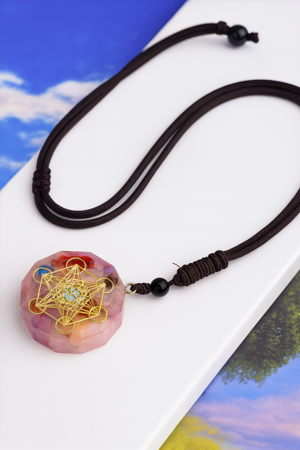 Pink crystal gravel Orgonite Pendant Necklace Chakra Healing Energy Necklace Meditation Jewelry Emf Protection Chakra Healing