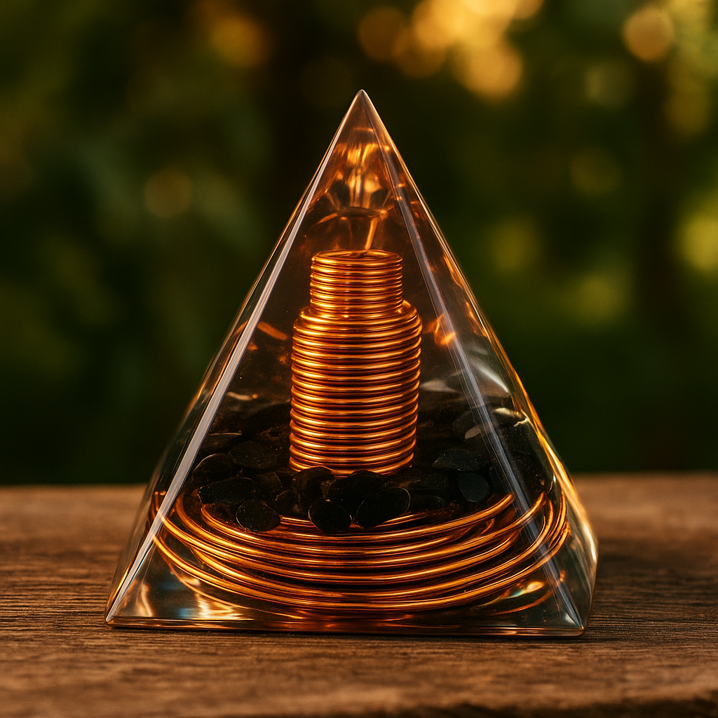 Spiral Copper Wire Orgonite Pyramid Obsidian Orgone Healing Energy Yoga Meditation Ornament