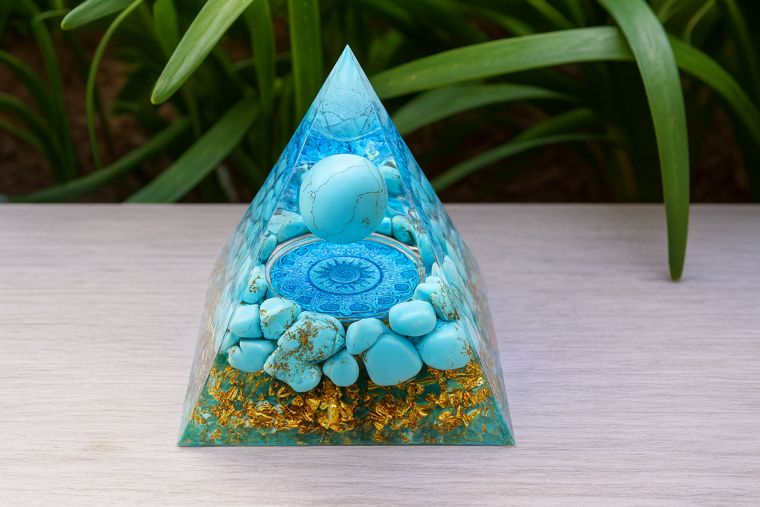 Handmade Orgonite Pyramid Healing turquoise Energy Reiki Chakra Multiplier Meditation Lucky Gather Wealth Stone Orgone