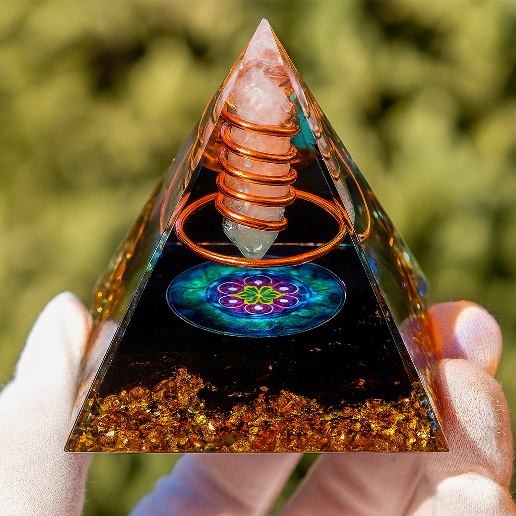 Energy Generator Orgone Pyramid Copper Wire Is Wrapped Around Crystal Posts Orgonite Pyramid Emf Protector