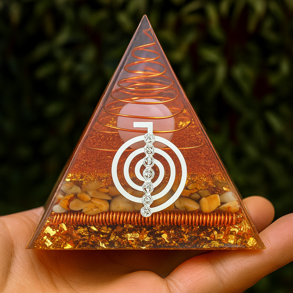 8CM Pink Crystal Ball Large Orgonite Pyramid Orgone Tree Of Life 8CM Energy Generator For Living Room