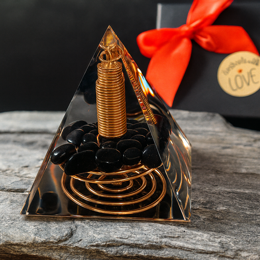 Winding Of Metal Coil Chakra Energy Orgonite Pyramid Reiki Natural Obsidian Pyramid Crystal Tool Ornaments Resin Stones Pyramid