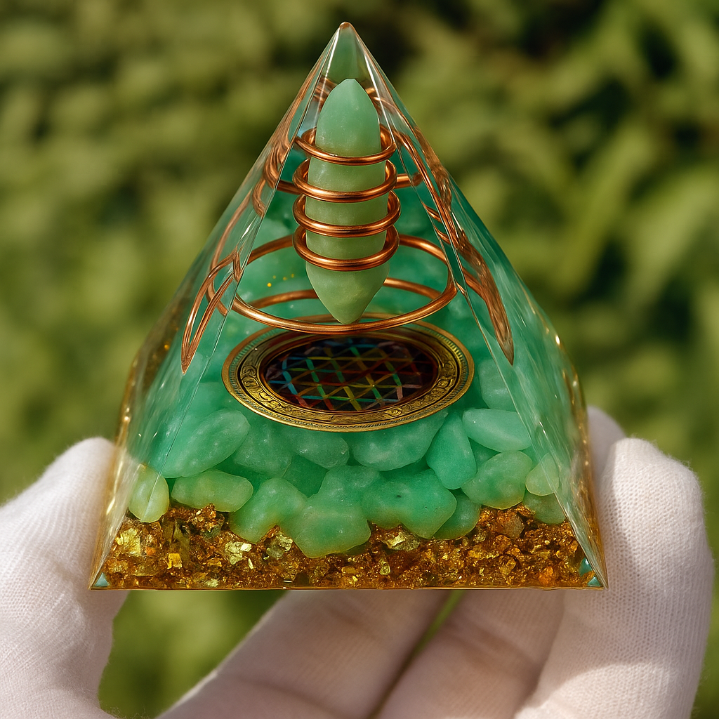 Green Dongling Orgonite Pyramid Natural Stone Orgone Pyramid Healing Reiki Chakra Energy Generator Lucky Stone