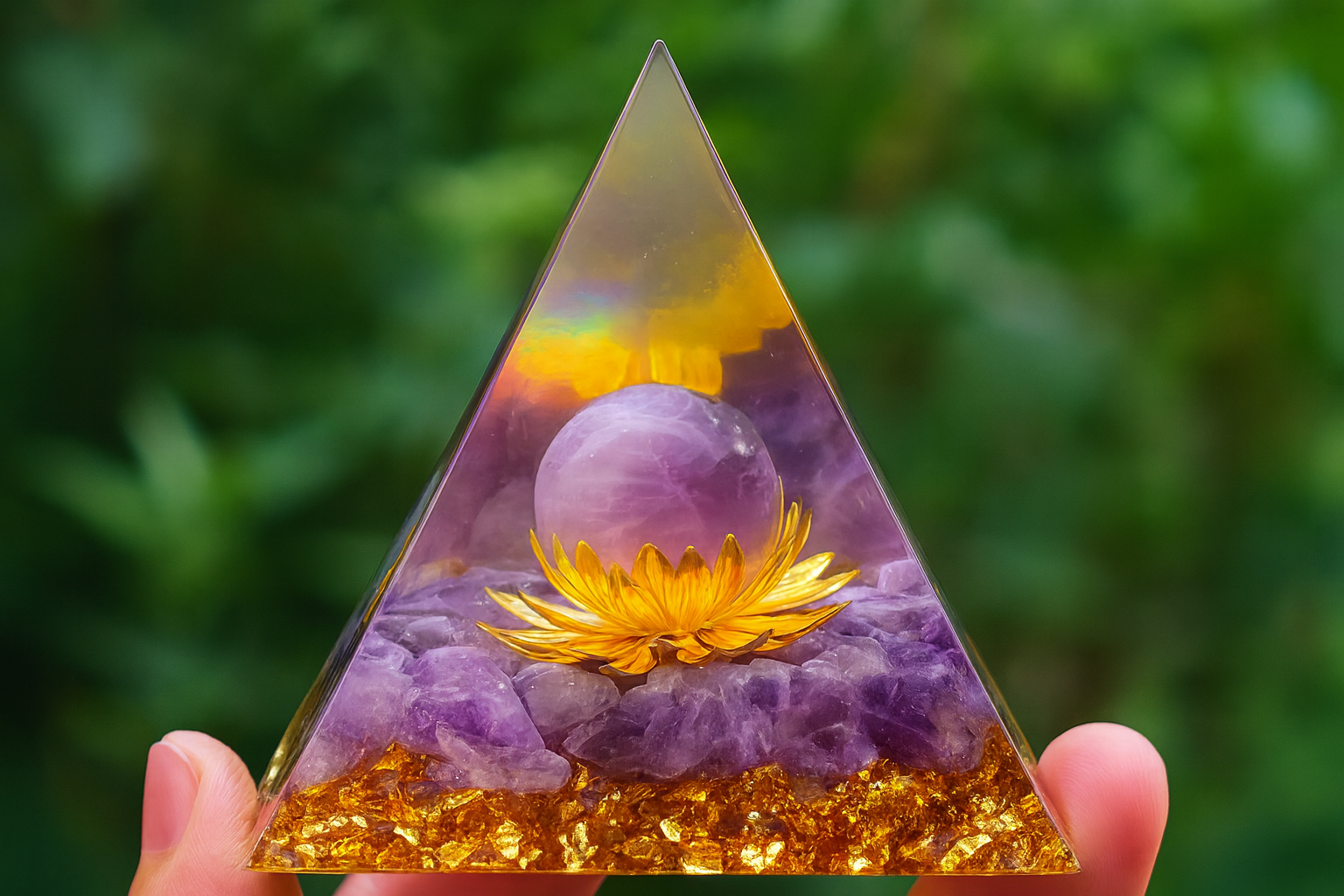 Lotus Orgonite Pyramid Amethyst Orgone Energy Black Obsidian Healing Reiki Chakra Meditation Gem Table Top Decoration
