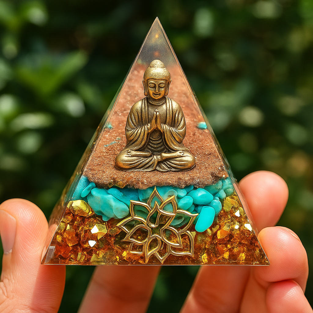 Buddha Statue Orgone Pyramid Healing Crystal Gold Wire Stone Figurine Energy Generator Meditation Reiki Balancing Resin Jewelry