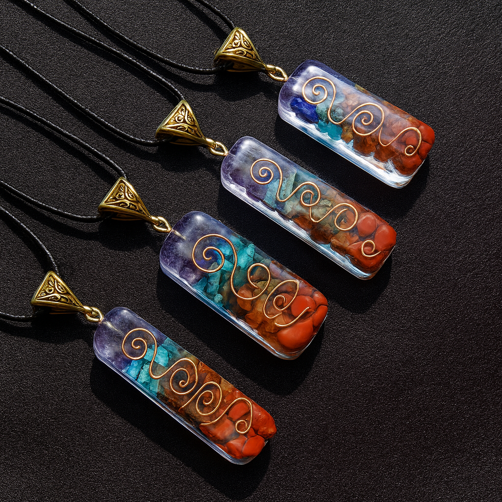 Orgone Energy Pendant Necklace Retro Reiki Healing Colorful Chips Stone Natural Chakra Pendulum Amulet