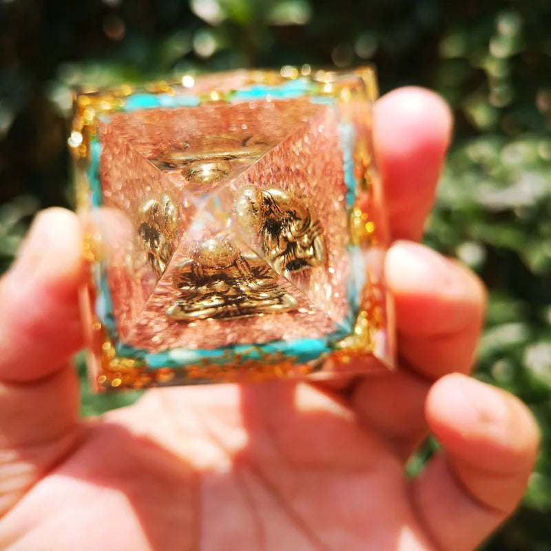 Buddha Statue Orgone Pyramid Healing Crystal Gold Wire Stone Figurine Energy Generator Meditation Reiki Balancing Resin Jewelry