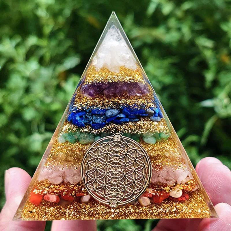 Orgonite Seven Chakra Energy Pyramid Aura Divination Supplies Meditation Ornaments Resin Craft EMF Protection Lucky Stone