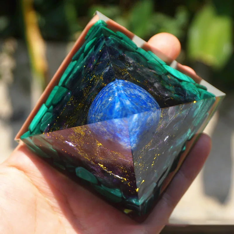 Green Malachite & lapis lazuli Quartz Orgone Pyramid 60MM Crystal Gravel Reiki Energy Healing Chakra Meditation