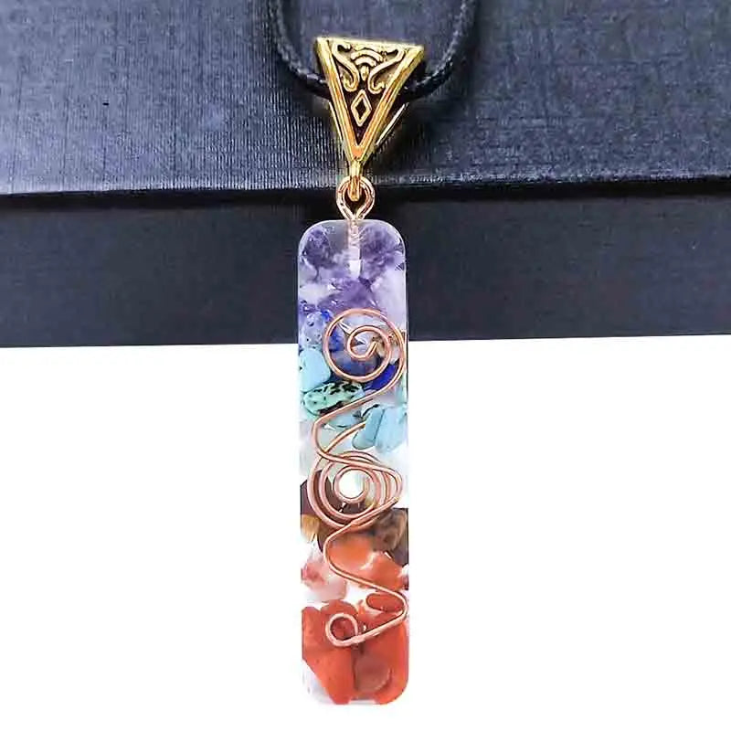 Orgone Energy Pendant Necklace Retro Reiki Healing Colorful Chips Stone Natural Chakra Pendulum Amulet