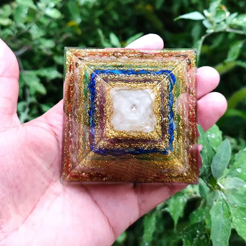 Orgonite Seven Chakra Energy Pyramid Aura Divination Supplies Meditation Ornaments Resin Craft EMF Protection Lucky Stone