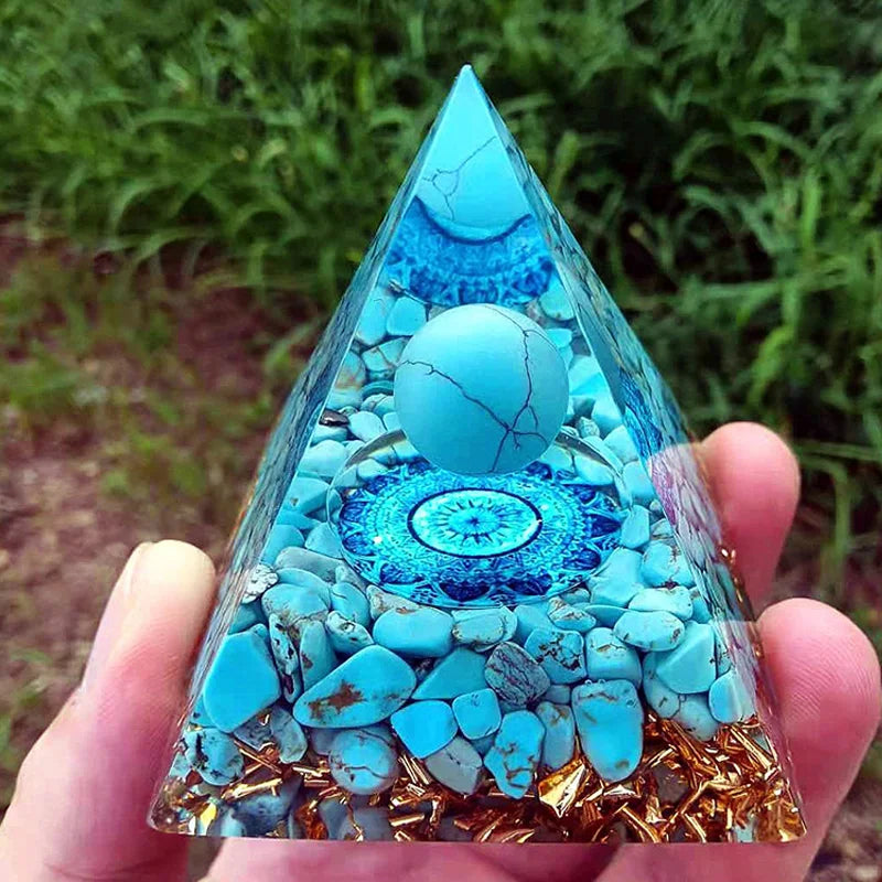 Handmade Orgonite Pyramid Healing turquoise Energy Reiki Chakra Multiplier Meditation Lucky Gather Wealth Stone Orgone