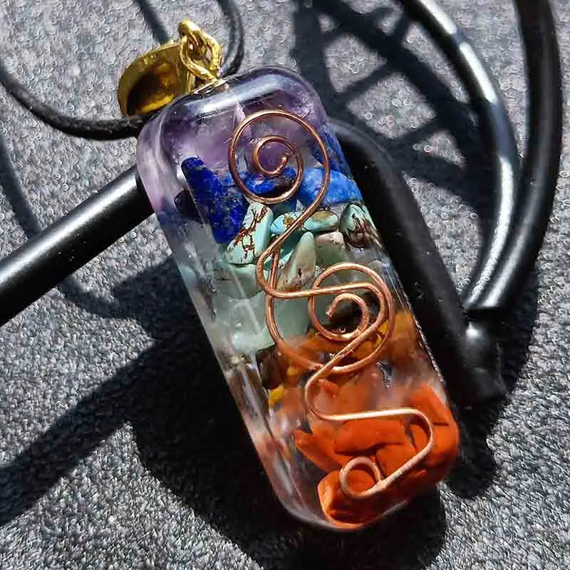 Orgone Energy Pendant Necklace Retro Reiki Healing Colorful Chips Stone Natural Chakra Pendulum Amulet