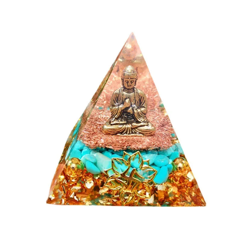 Buddha Statue Orgone Pyramid Healing Crystal Gold Wire Stone Figurine Energy Generator Meditation Reiki Balancing Resin Jewelry