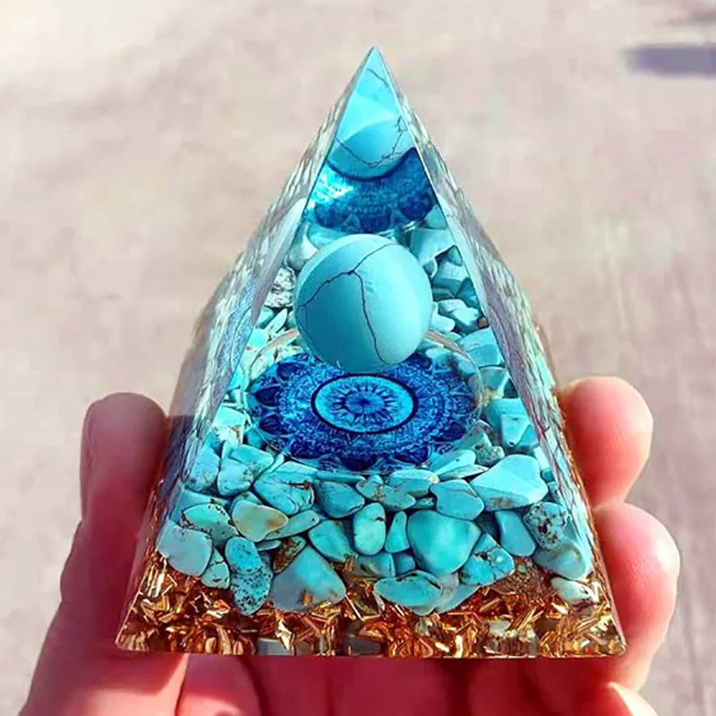 Handmade Orgonite Pyramid Healing turquoise Energy Reiki Chakra Multiplier Meditation Lucky Gather Wealth Stone Orgone