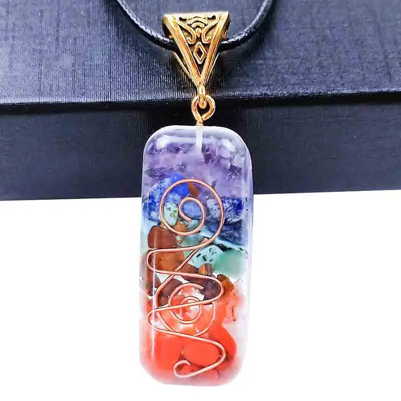 Orgone Energy Pendant Necklace Retro Reiki Healing Colorful Chips Stone Natural Chakra Pendulum Amulet