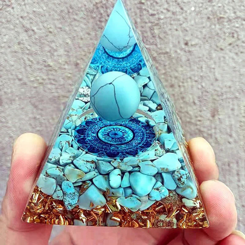 Handmade Orgonite Pyramid Healing turquoise Energy Reiki Chakra Multiplier Meditation Lucky Gather Wealth Stone Orgone
