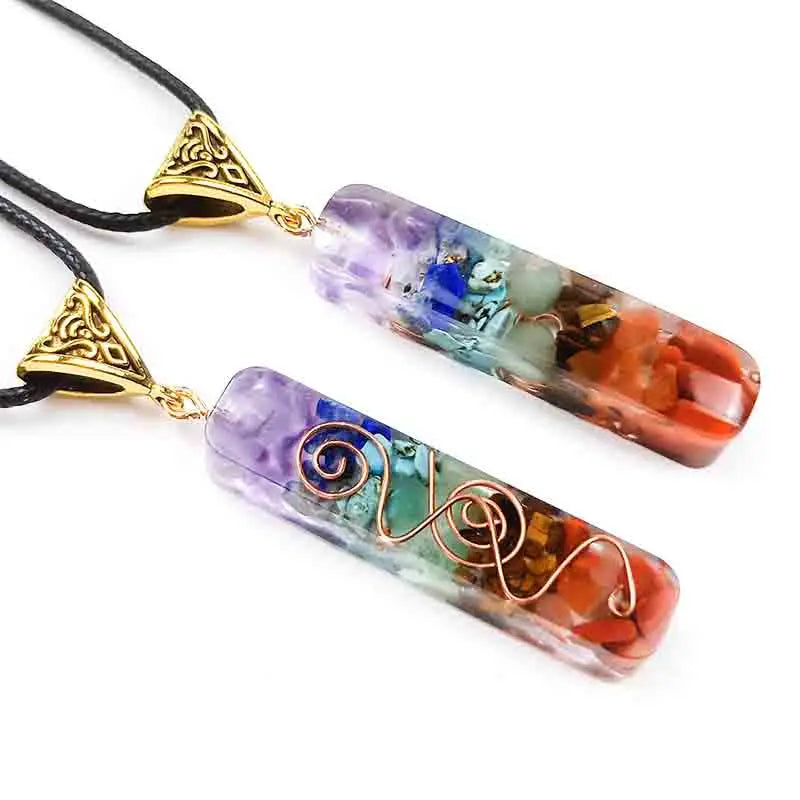 Orgone Energy Pendant Necklace Retro Reiki Healing Colorful Chips Stone Natural Chakra Pendulum Amulet