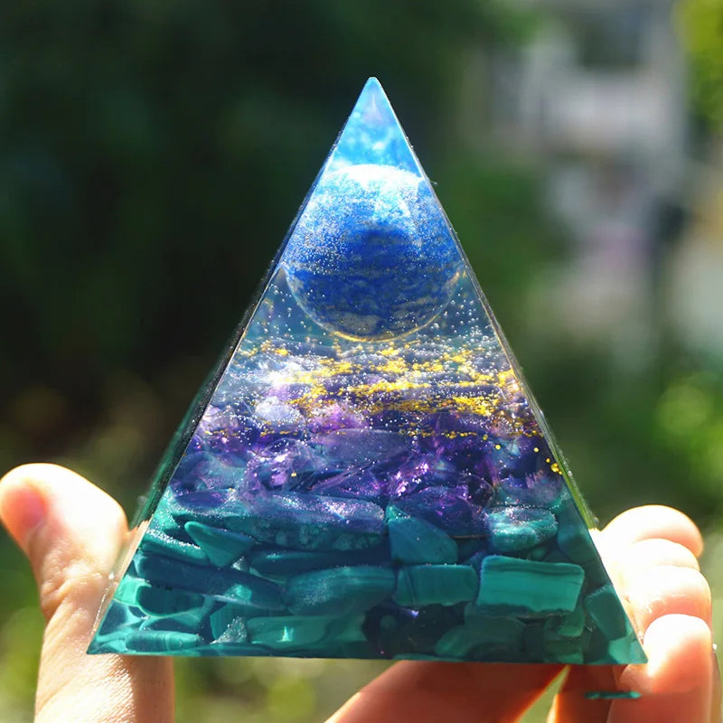 Green Malachite & lapis lazuli Quartz Orgone Pyramid 60MM Crystal Gravel Reiki Energy Healing Chakra Meditation
