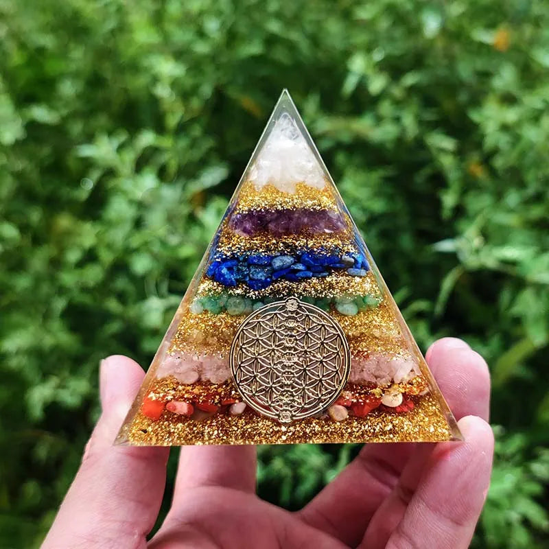 Orgonite Seven Chakra Energy Pyramid Aura Divination Supplies Meditation Ornaments Resin Craft EMF Protection Lucky Stone