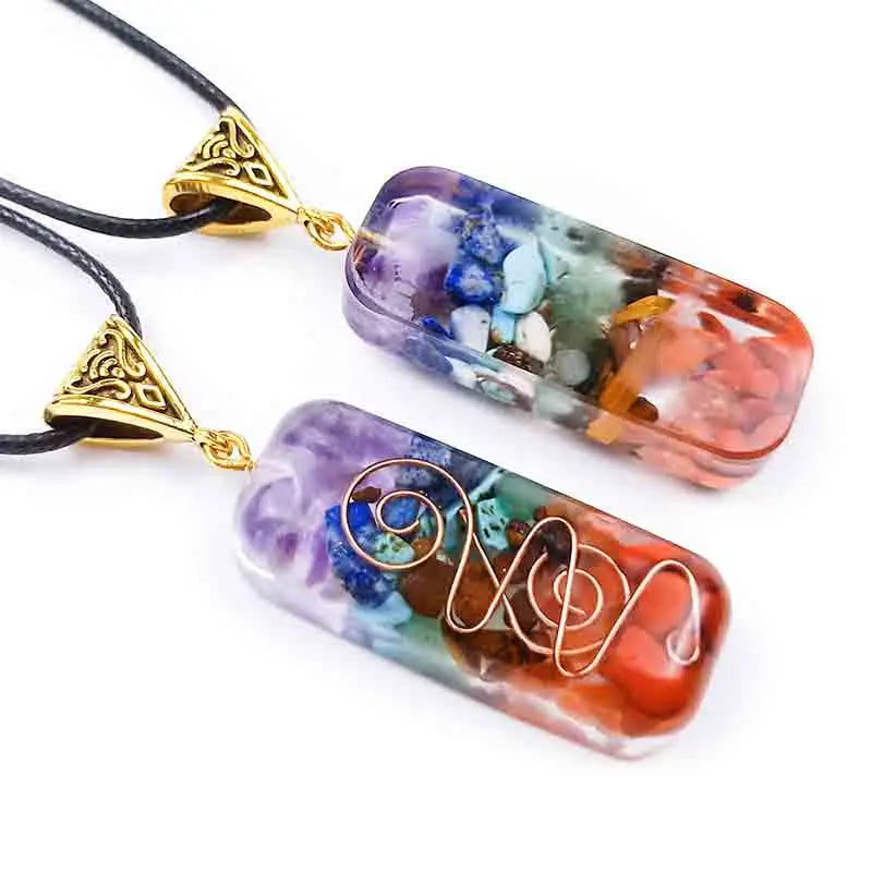 Orgone Energy Pendant Necklace Retro Reiki Healing Colorful Chips Stone Natural Chakra Pendulum Amulet