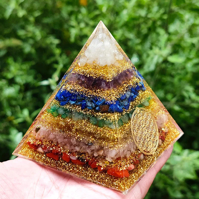 Orgonite Seven Chakra Energy Pyramid Aura Divination Supplies Meditation Ornaments Resin Craft EMF Protection Lucky Stone
