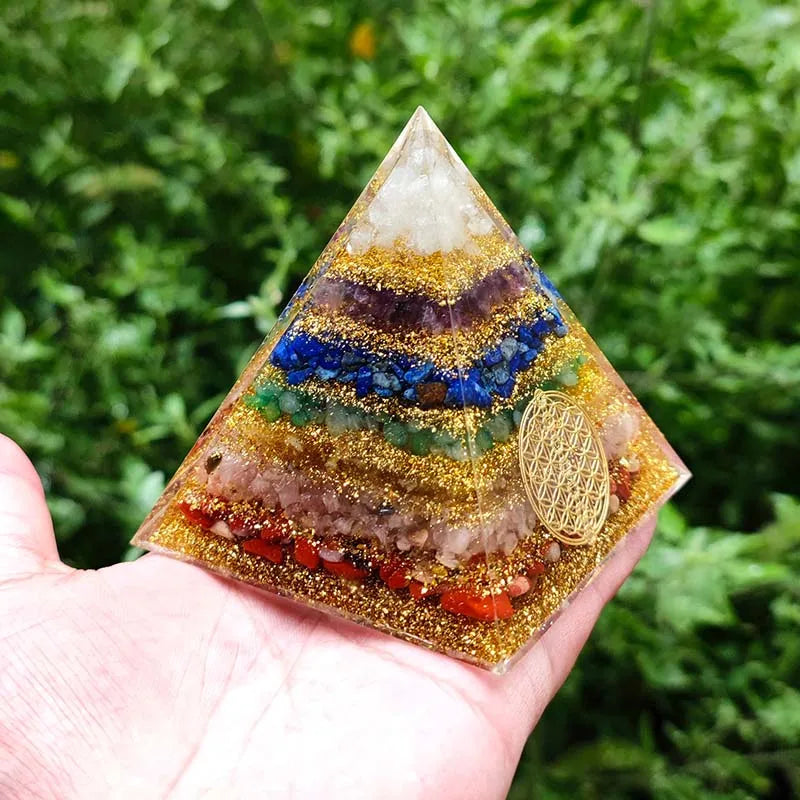 Orgonite Seven Chakra Energy Pyramid Aura Divination Supplies Meditation Ornaments Resin Craft EMF Protection Lucky Stone