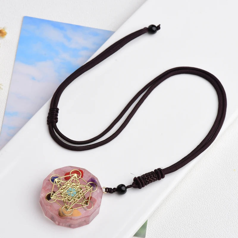 Pink crystal gravel Orgonite Pendant Necklace Chakra Healing Energy Necklace Meditation Jewelry Emf Protection Chakra Healing
