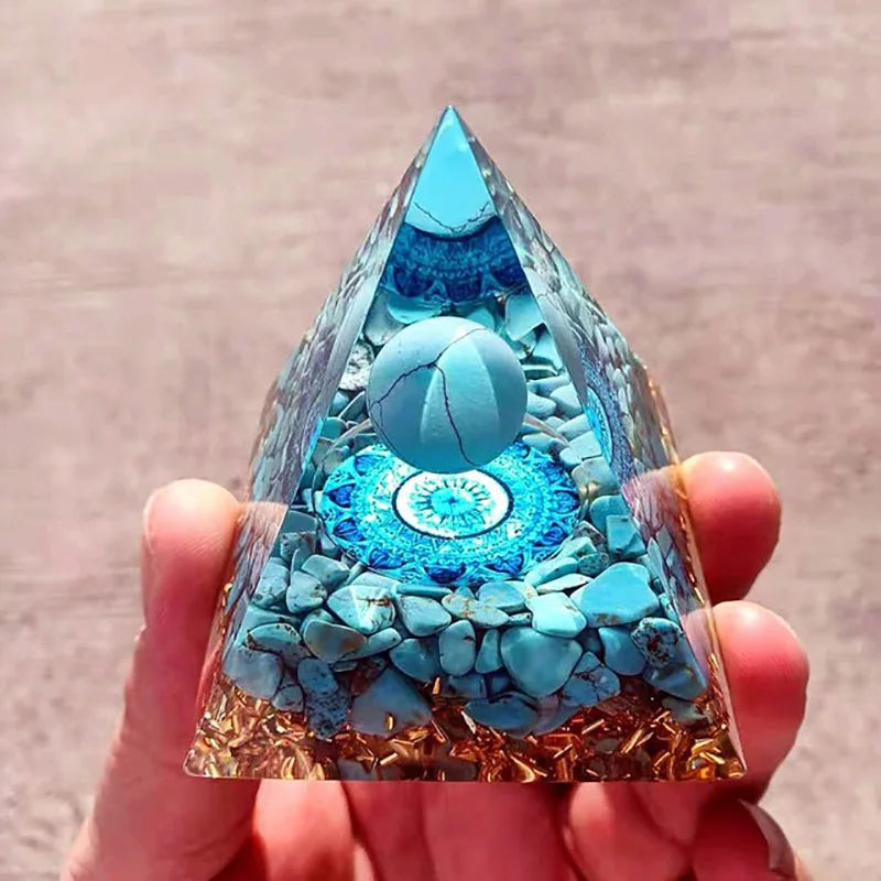 Handmade Orgonite Pyramid Healing turquoise Energy Reiki Chakra Multiplier Meditation Lucky Gather Wealth Stone Orgone