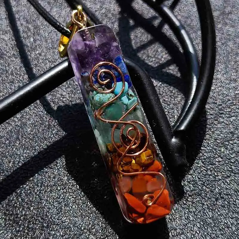Orgone Energy Pendant Necklace Retro Reiki Healing Colorful Chips Stone Natural Chakra Pendulum Amulet