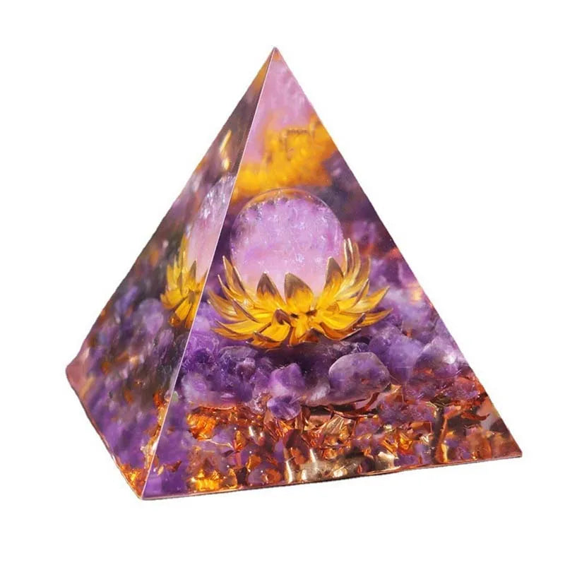 Lotus Orgonite Pyramid Amethyst Orgone Energy Black Obsidian Healing Reiki Chakra Meditation Gem Table Top Decoration