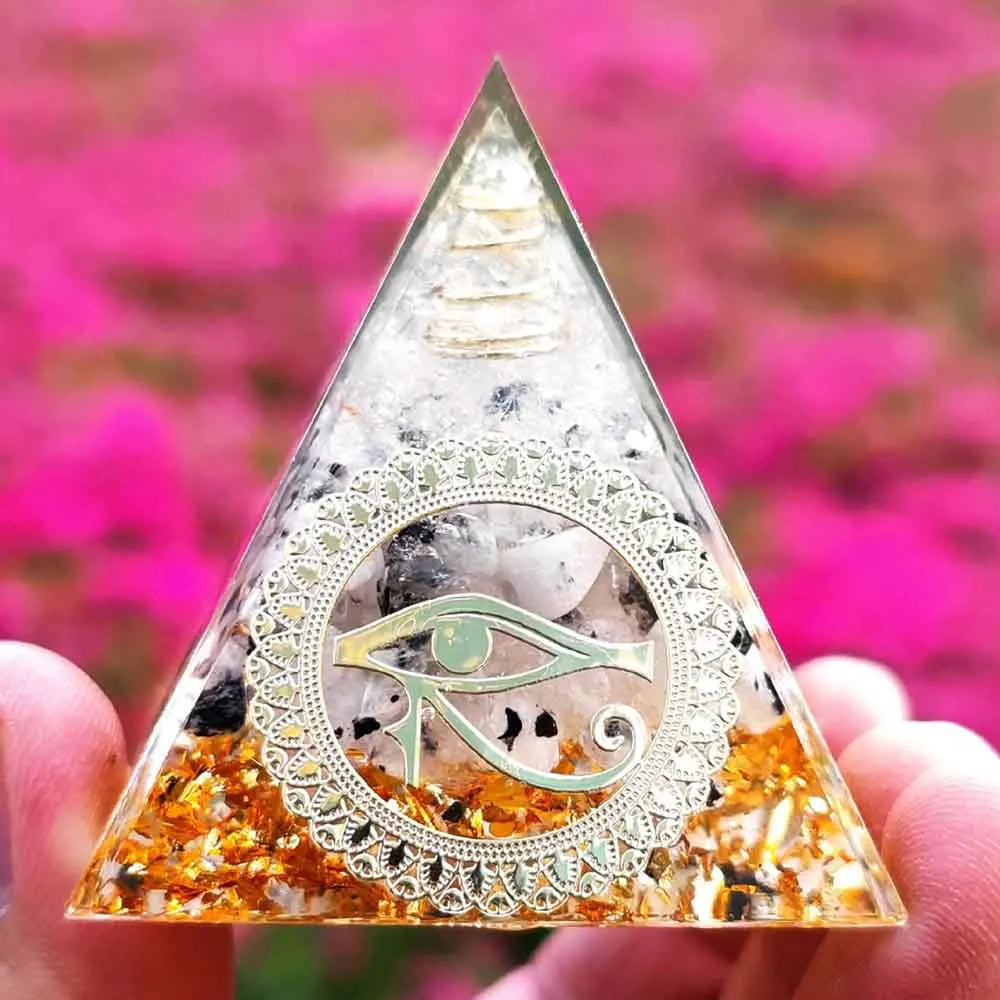 Natural Rutilated Quartz Orgonite Eye Of The Pyramid Healing Crystals Energy Reiki Chakra Multiplier Meditation Lucky Stone