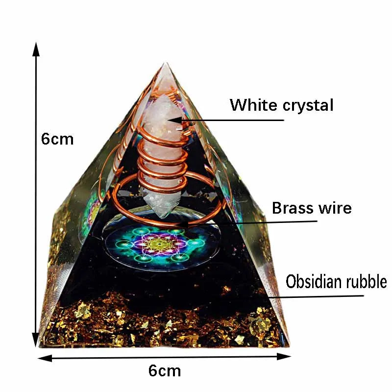 Energy Generator Orgone Pyramid Copper Wire Is Wrapped Around Crystal Posts Orgonite Pyramid Emf Protector