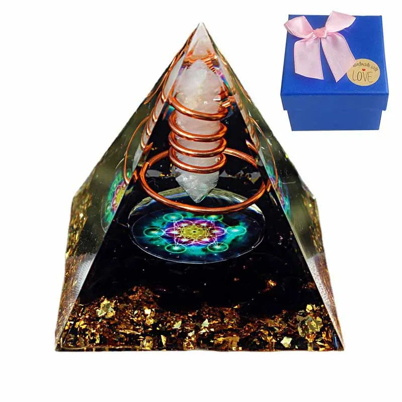 Energy Generator Orgone Pyramid Copper Wire Is Wrapped Around Crystal Posts Orgonite Pyramid Emf Protector