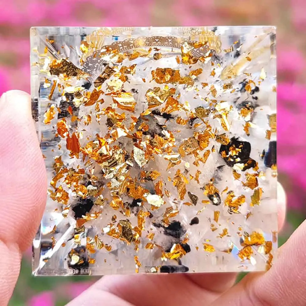 Natural Rutilated Quartz Orgonite Eye Of The Pyramid Healing Crystals Energy Reiki Chakra Multiplier Meditation Lucky Stone