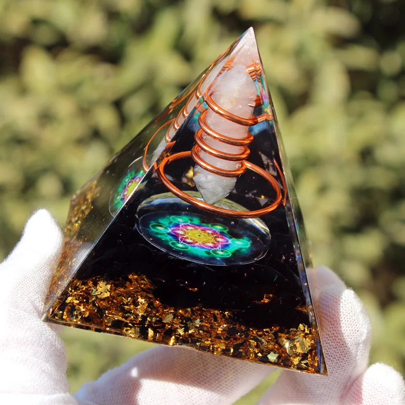 Energy Generator Orgone Pyramid Copper Wire Is Wrapped Around Crystal Posts Orgonite Pyramid Emf Protector