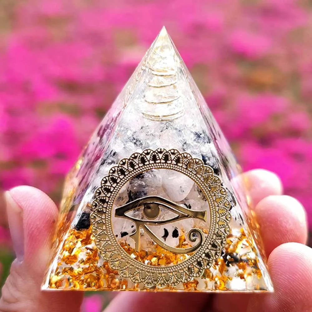 Natural Rutilated Quartz Orgonite Eye Of The Pyramid Healing Crystals Energy Reiki Chakra Multiplier Meditation Lucky Stone
