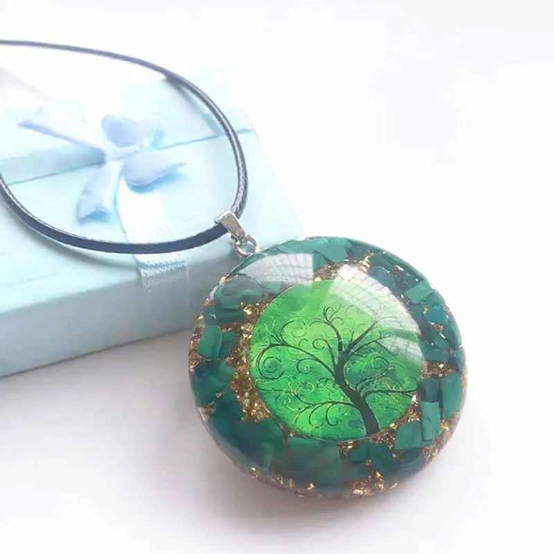 Orgonite Energy Pendant Green Malachite Tree of Life Orgone Chakra Healing Necklace Gift Package