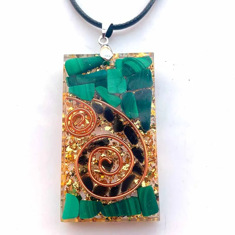 Handmade Orgone Pendant Necklace Black Tourmaline Malachite Crystal Stone Copper Energy EMF Protection Healing Orgonite Jewelry