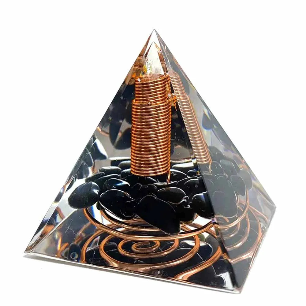 Winding Of Metal Coil Chakra Energy Orgonite Pyramid Reiki Natural Obsidian Pyramid Crystal Tool Ornaments Resin Stones Pyramid