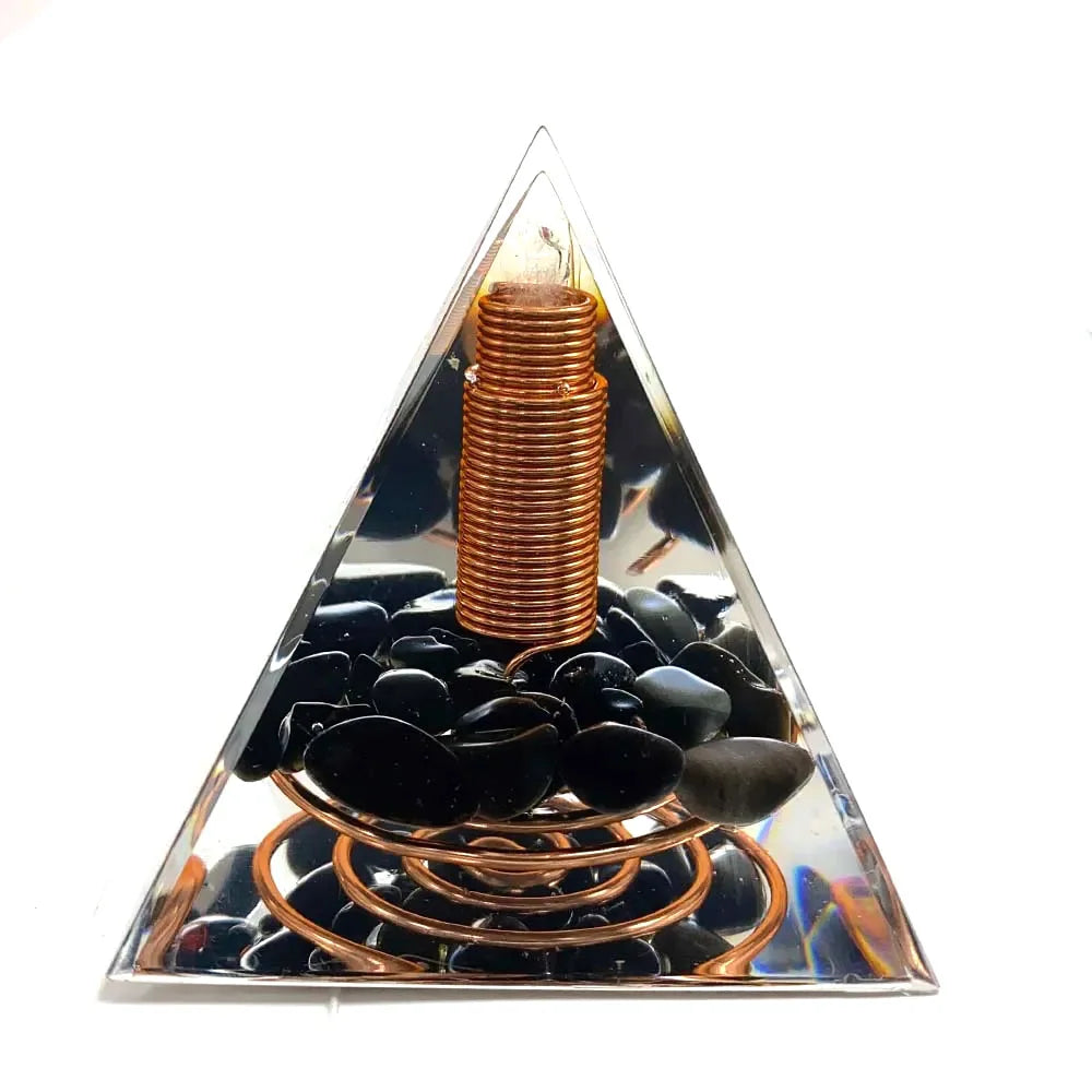 Winding Of Metal Coil Chakra Energy Orgonite Pyramid Reiki Natural Obsidian Pyramid Crystal Tool Ornaments Resin Stones Pyramid