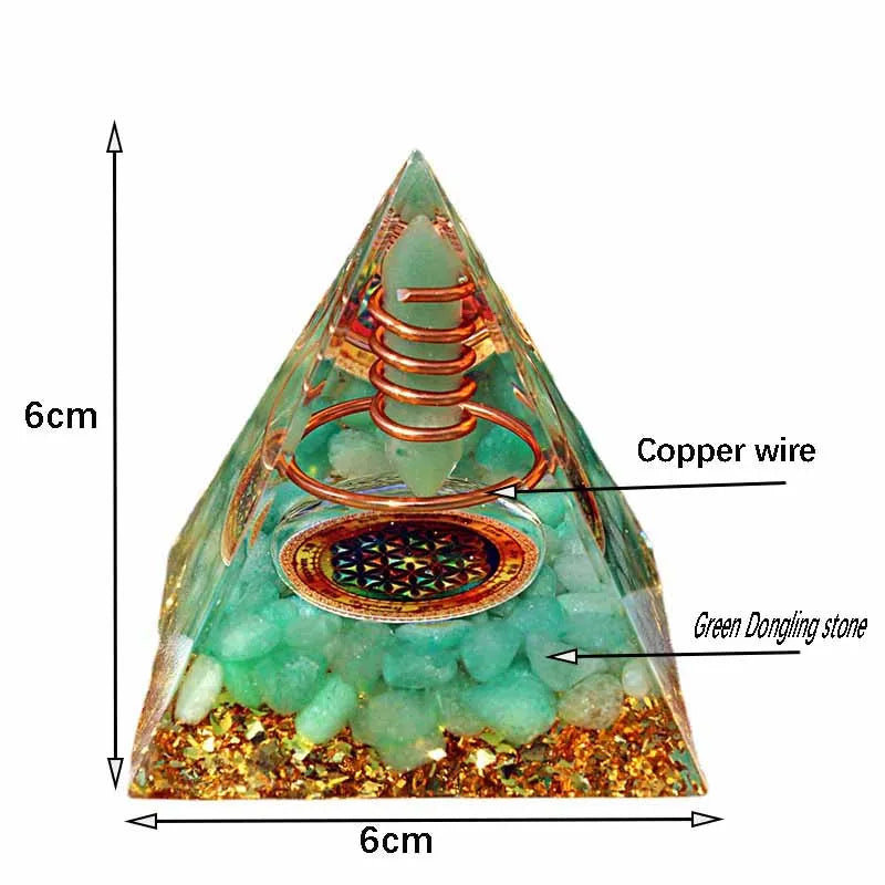 Green Dongling Orgonite Pyramid Natural Stone Orgone Pyramid Healing Reiki Chakra Energy Generator Lucky Stone