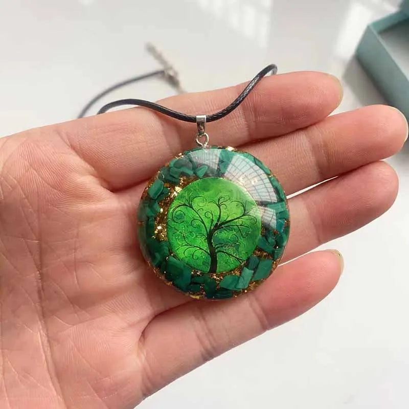 Orgonite Energy Pendant Green Malachite Tree of Life Orgone Chakra Healing Necklace Gift Package