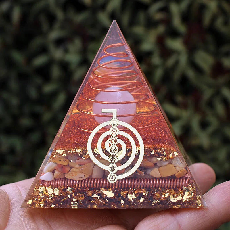 8CM Pink Crystal Ball Large Orgonite Pyramid Orgone Tree Of Life 8CM Energy Generator For Living Room