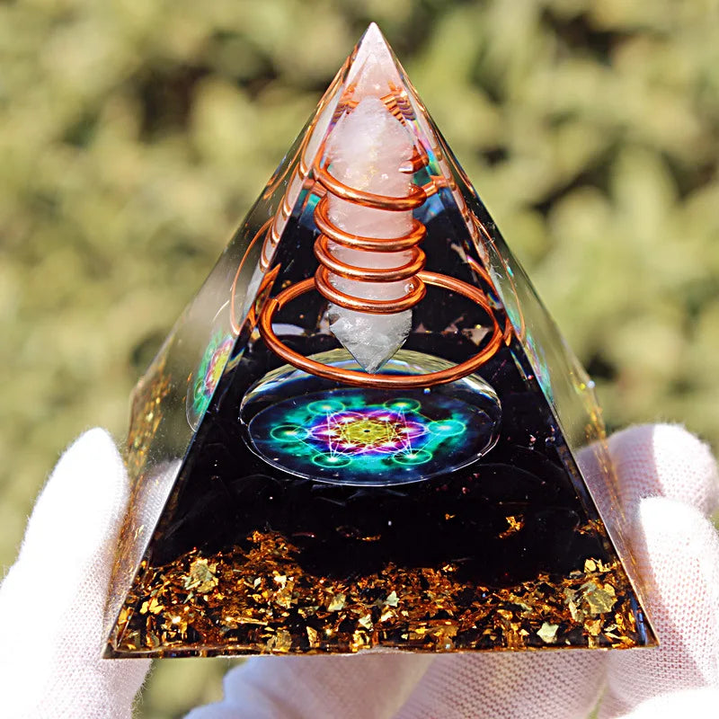 Energy Generator Orgone Pyramid Copper Wire Is Wrapped Around Crystal Posts Orgonite Pyramid Emf Protector