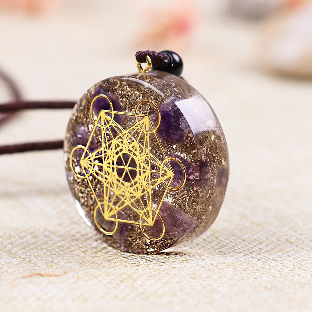 Natural Amethyst Orgone Pendant Necklace Women Mixed Crystal Chip Stone Adjustable Healing Energy Jewelry