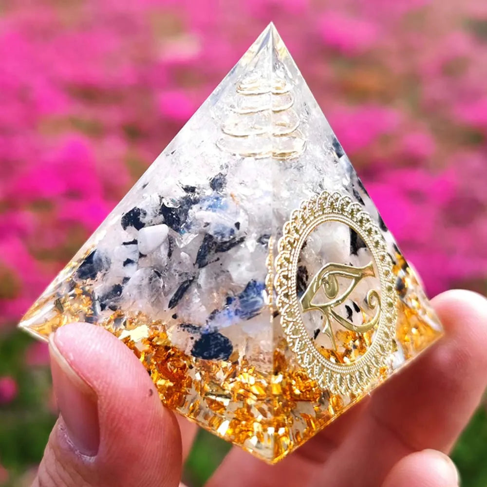 Natural Rutilated Quartz Orgonite Eye Of The Pyramid Healing Crystals Energy Reiki Chakra Multiplier Meditation Lucky Stone