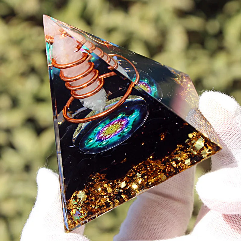 Energy Generator Orgone Pyramid Copper Wire Is Wrapped Around Crystal Posts Orgonite Pyramid Emf Protector