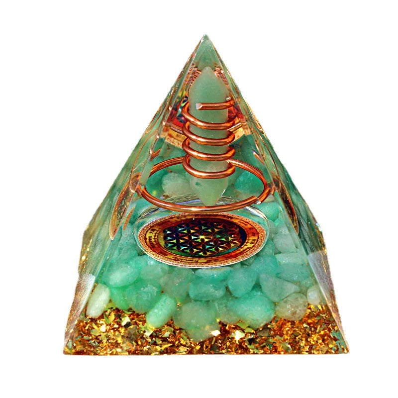Green Dongling Orgonite Pyramid Natural Stone Orgone Pyramid Healing Reiki Chakra Energy Generator Lucky Stone