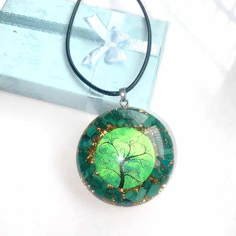 Orgonite Energy Pendant Green Malachite Tree of Life Orgone Chakra Healing Necklace Gift Package